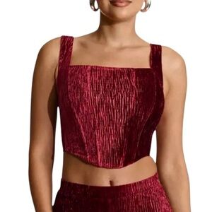 Naked Wardrobe Burgundy Velvet Crop Top NWOT
